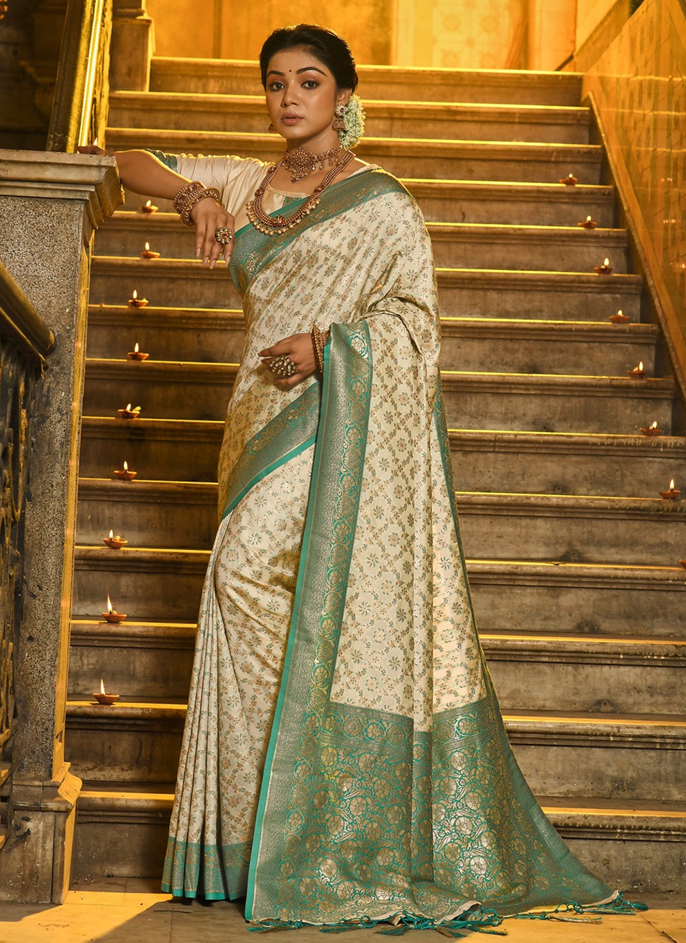 Sea Green Banarasi Silk Classic Saree Jacquard Work, Woven S16598