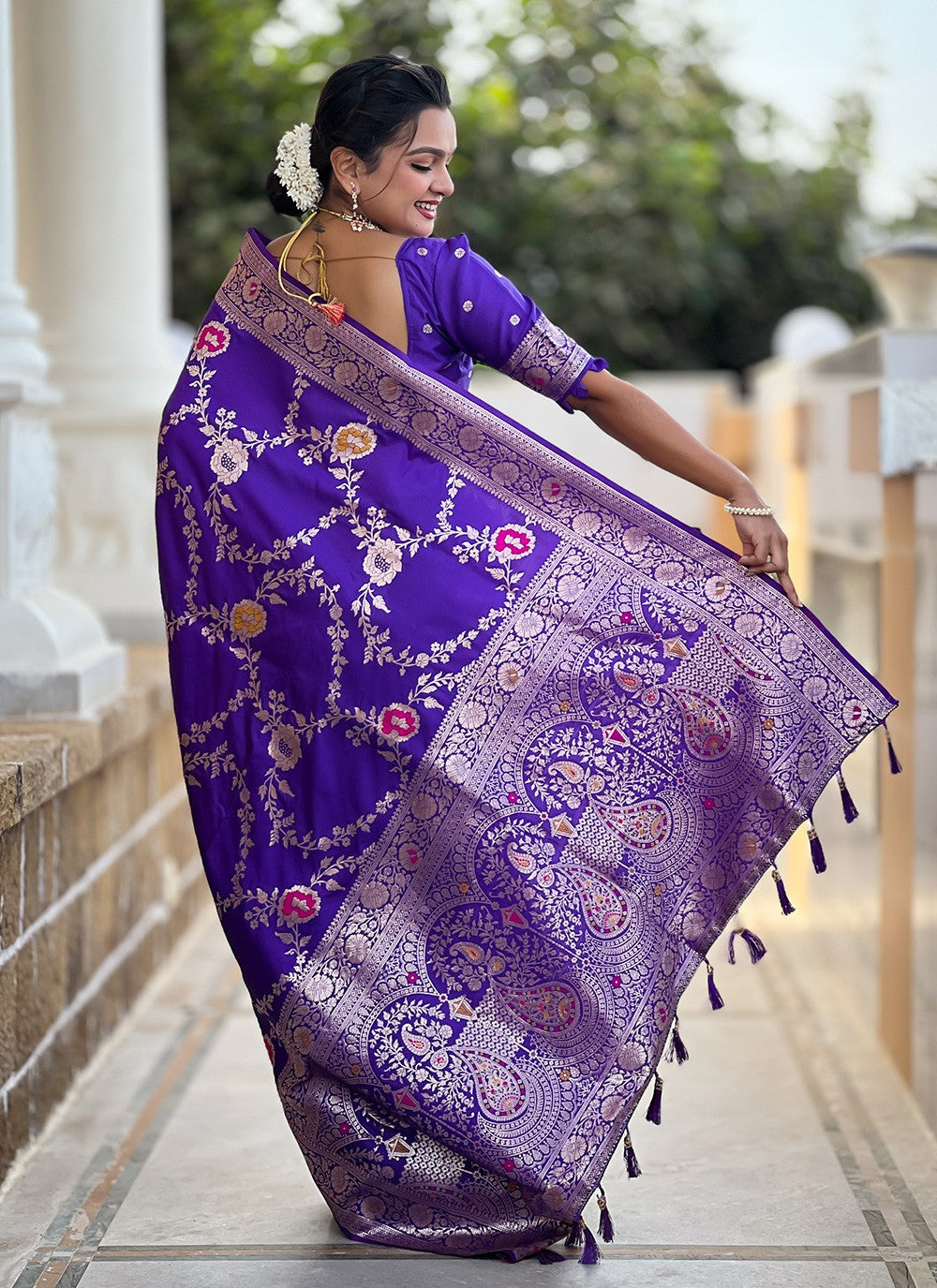 Purple Banarasi Silk Contemporary Saree Meenakari S16329