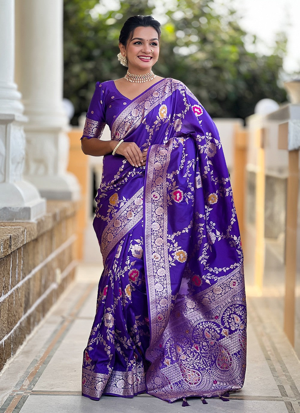 Purple Banarasi Silk Contemporary Saree Meenakari S16329