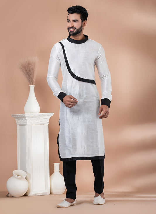 Fancy Work Banarasi Silk Black, White Indo Western - M7011