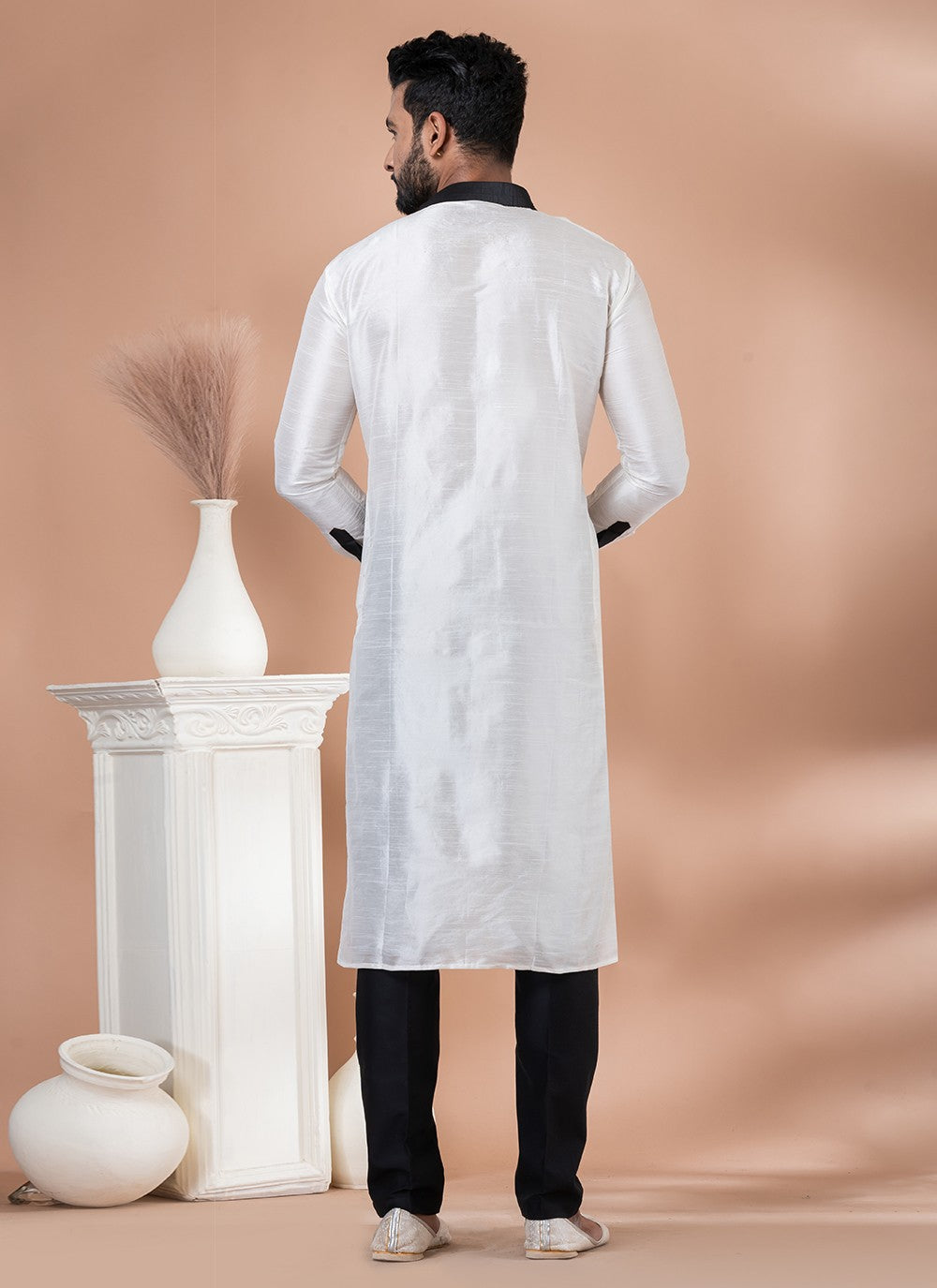 Fancy Work Banarasi Silk Black, White Indo Western - M7011