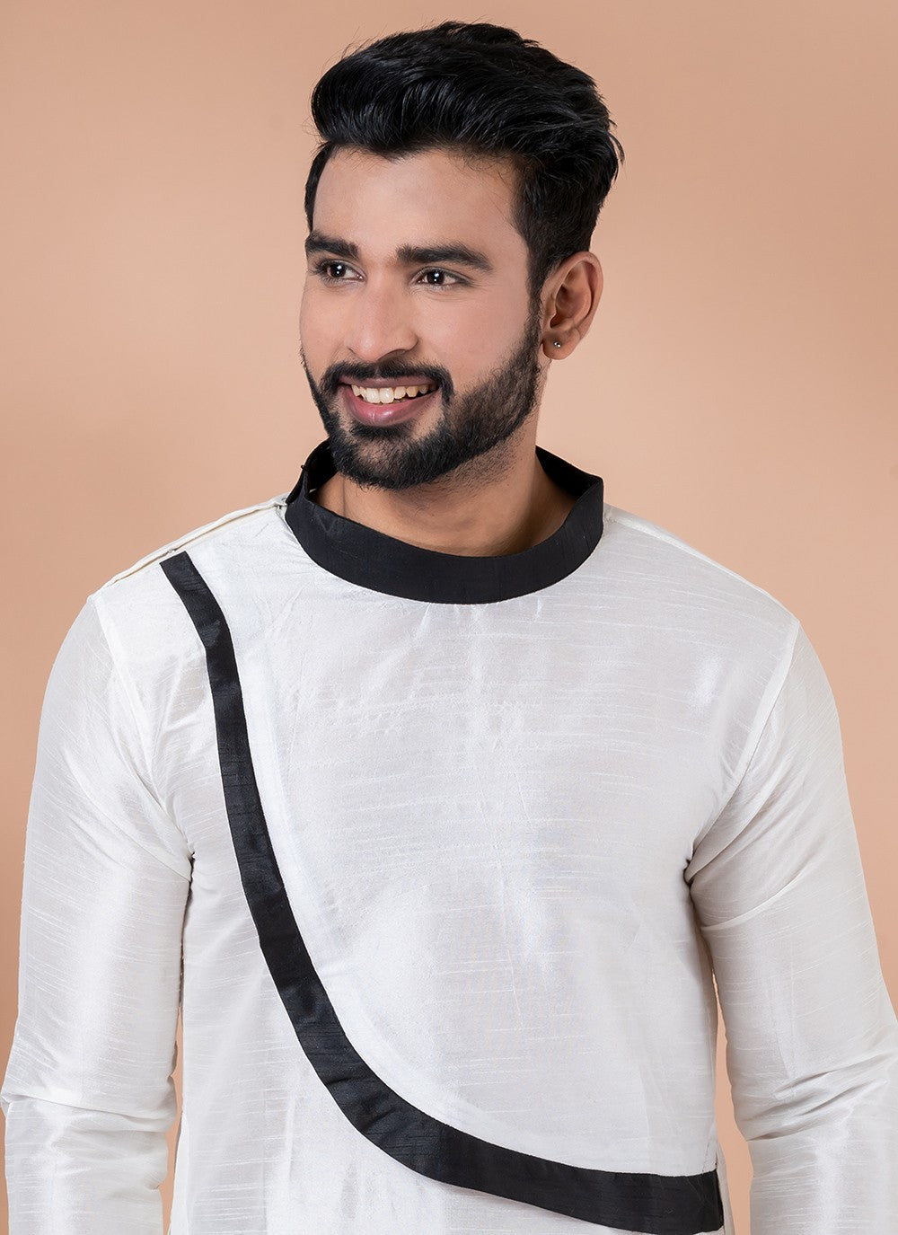 Fancy Work Banarasi Silk Black, White Indo Western - M7011