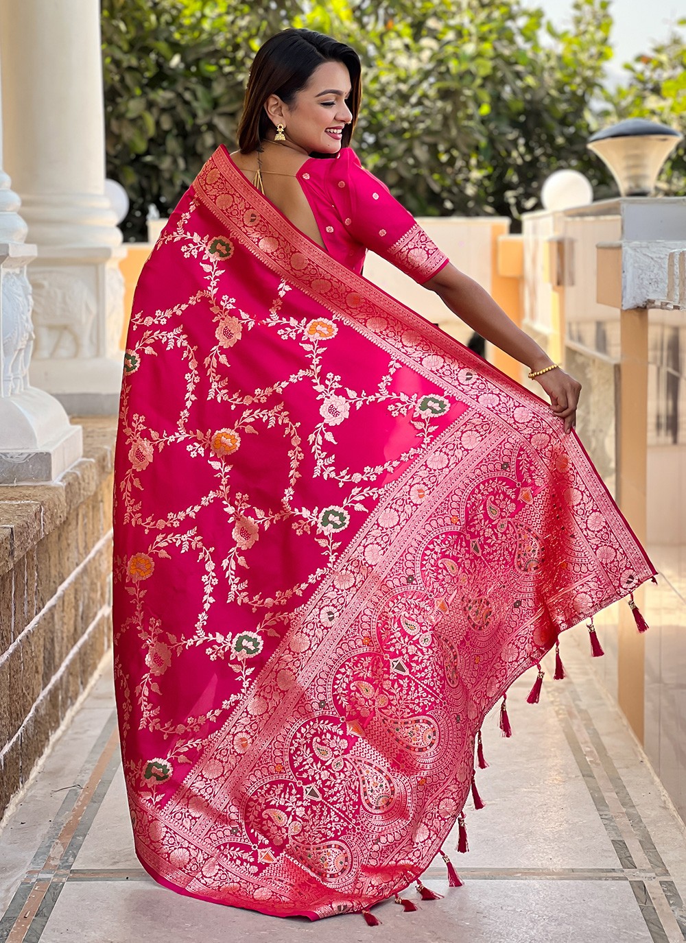 Pink Banarasi Silk Classic Saree Meenakari S16331