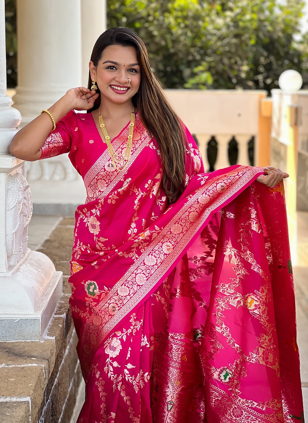 Pink Banarasi Silk Classic Saree Meenakari S16331