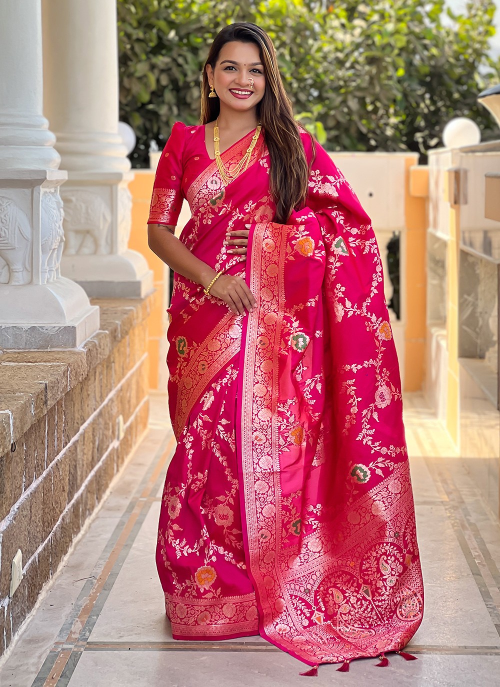 Pink Banarasi Silk Classic Saree Meenakari S16331