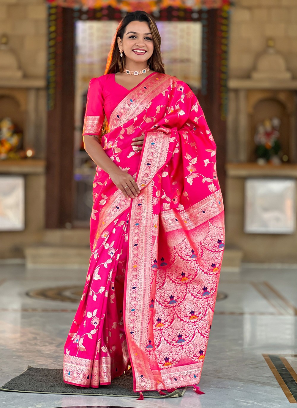 Pink Banarasi Silk Contemporary Saree Jacquard Work, Woven S16591