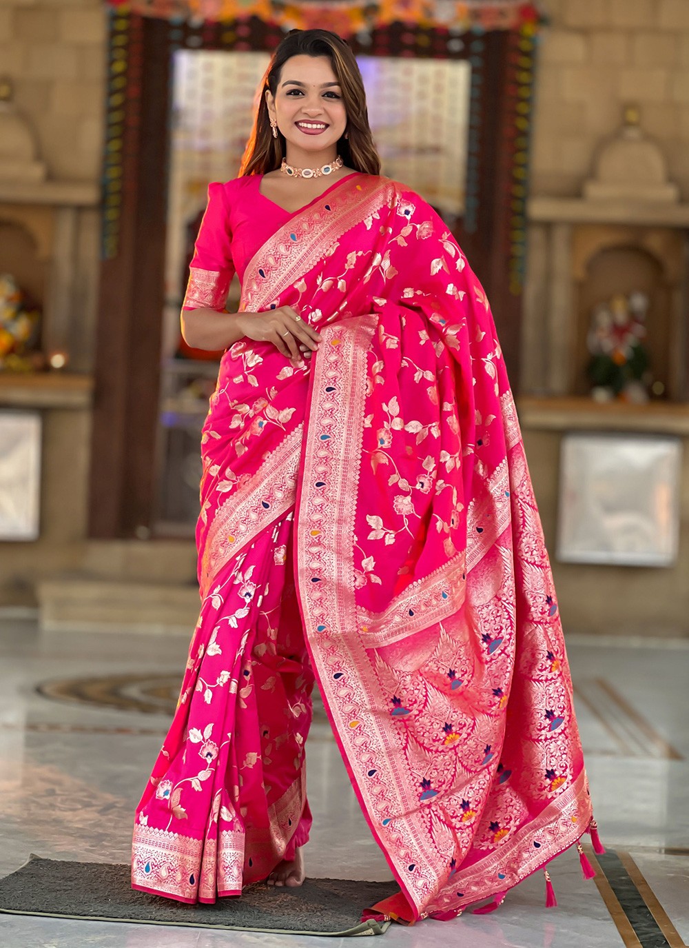 Pink Banarasi Silk Contemporary Saree Jacquard Work, Woven S16591