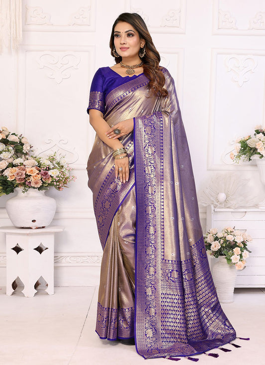 Woven Banarasi Silk Lavender Saree S14687