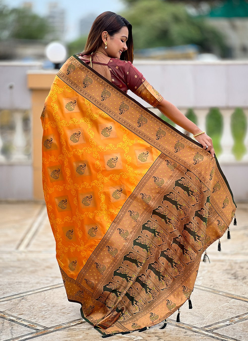 Mustard Banarasi Silk Classic Saree Meenakari S18780