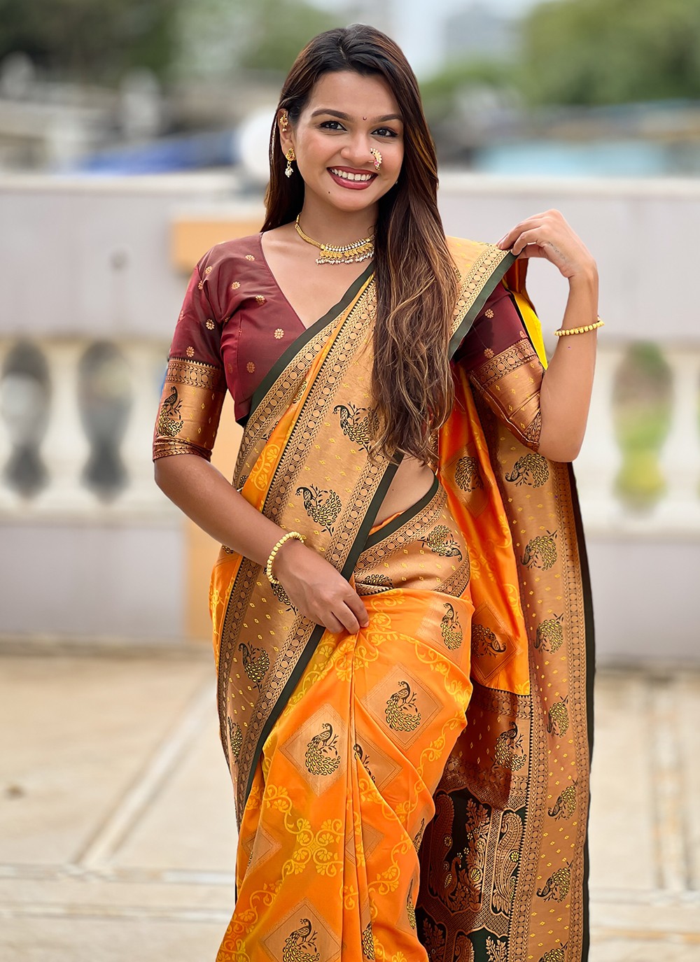 Mustard Banarasi Silk Classic Saree Meenakari S18780
