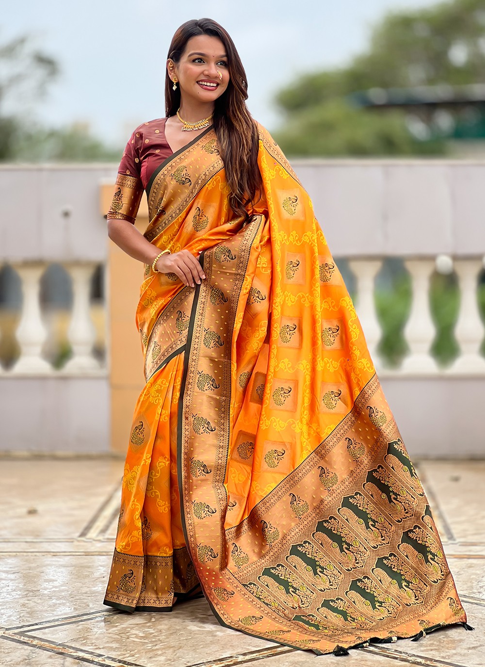 Mustard Banarasi Silk Classic Saree Meenakari S18780