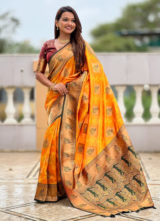 Mustard Banarasi Silk Classic Saree Meenakari S18780