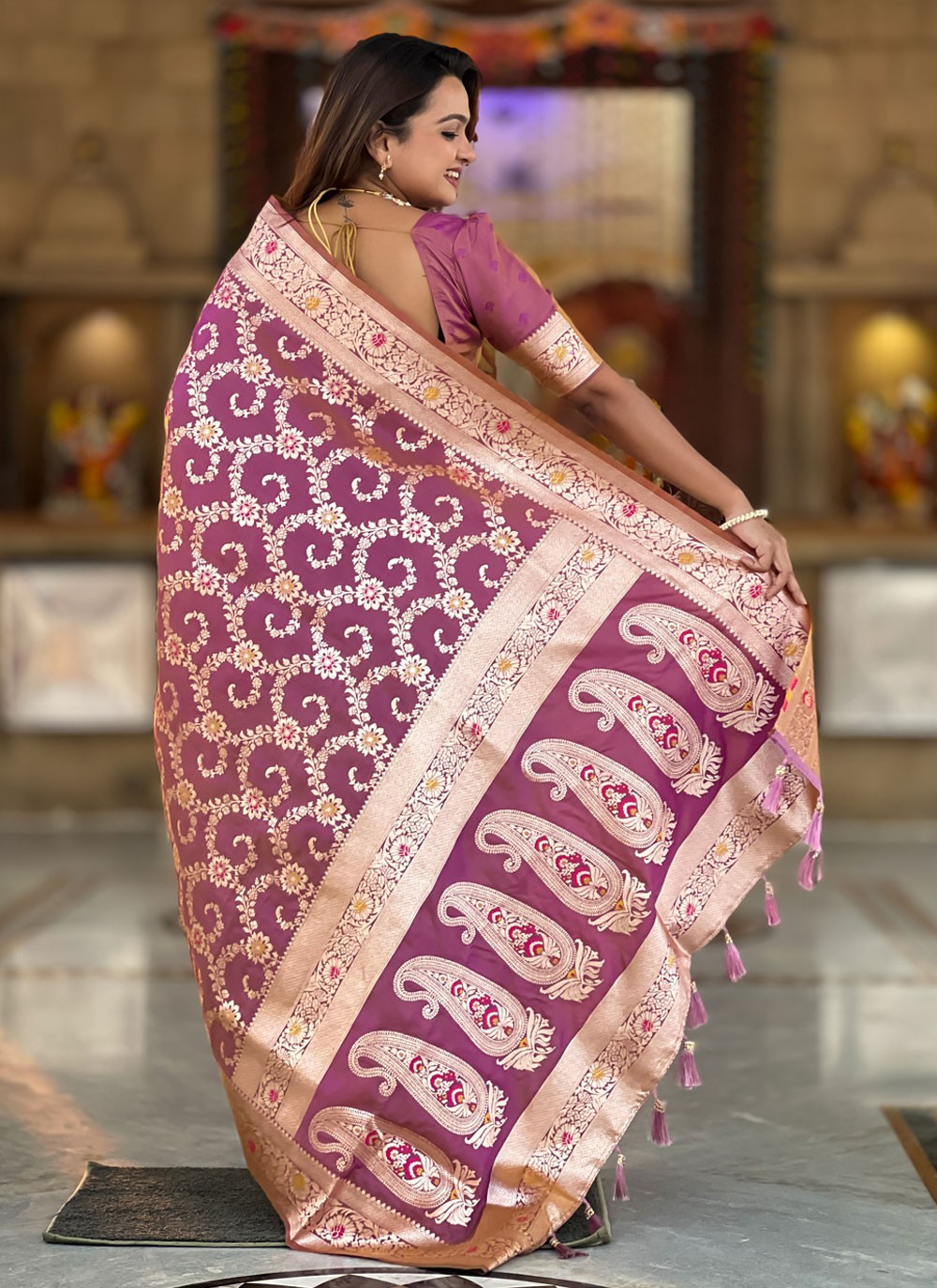 Meenakari Banarasi Silk Purple Saree S14398