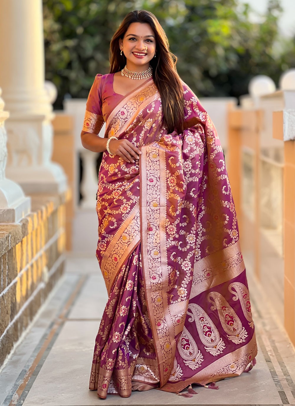 Meenakari Banarasi Silk Purple Saree S14398