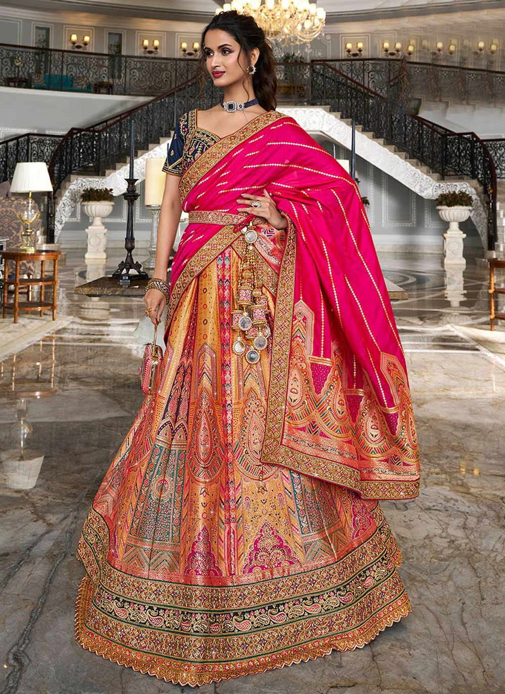 Embroidered Banarasi Silk A - Line Lehenga - L2443