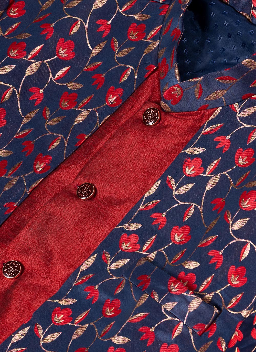 Jacquard Work Banarasi Silk, Jacquard Navy Blue, Red Indo Western - M7040