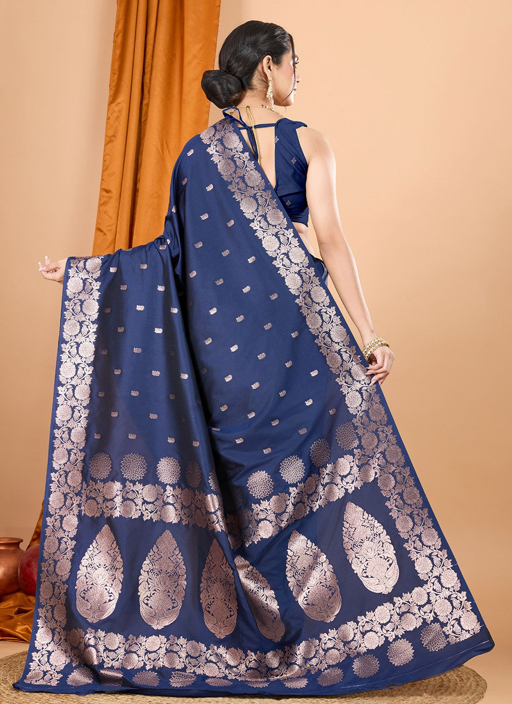 Woven Banarasi Silk Navy Blue Contemporary Saree S15067