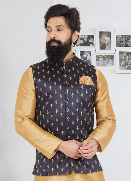 Fancy Work Banarasi Silk Navy Blue Nehru Jackets - M7499