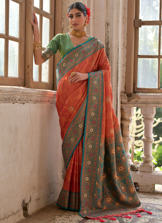 Traditional Saree Woven Orange Banarasi Silk S13010