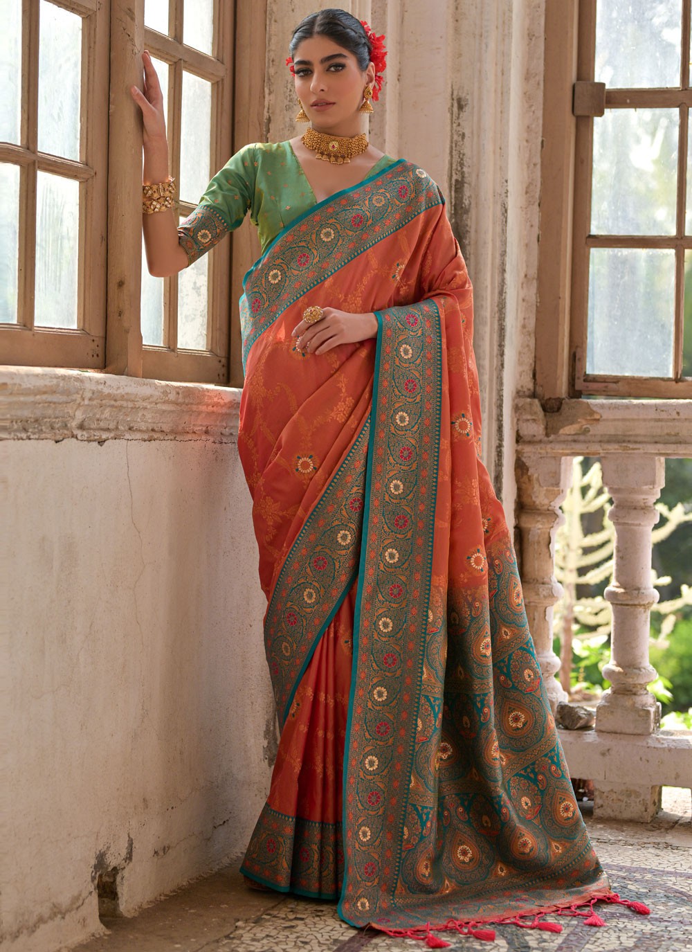 Traditional Saree Woven Orange Banarasi Silk Saree S13010
