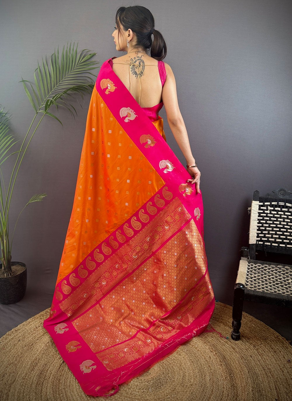 Orange Banarasi Silk Classic Saree Weaving Zari S17674