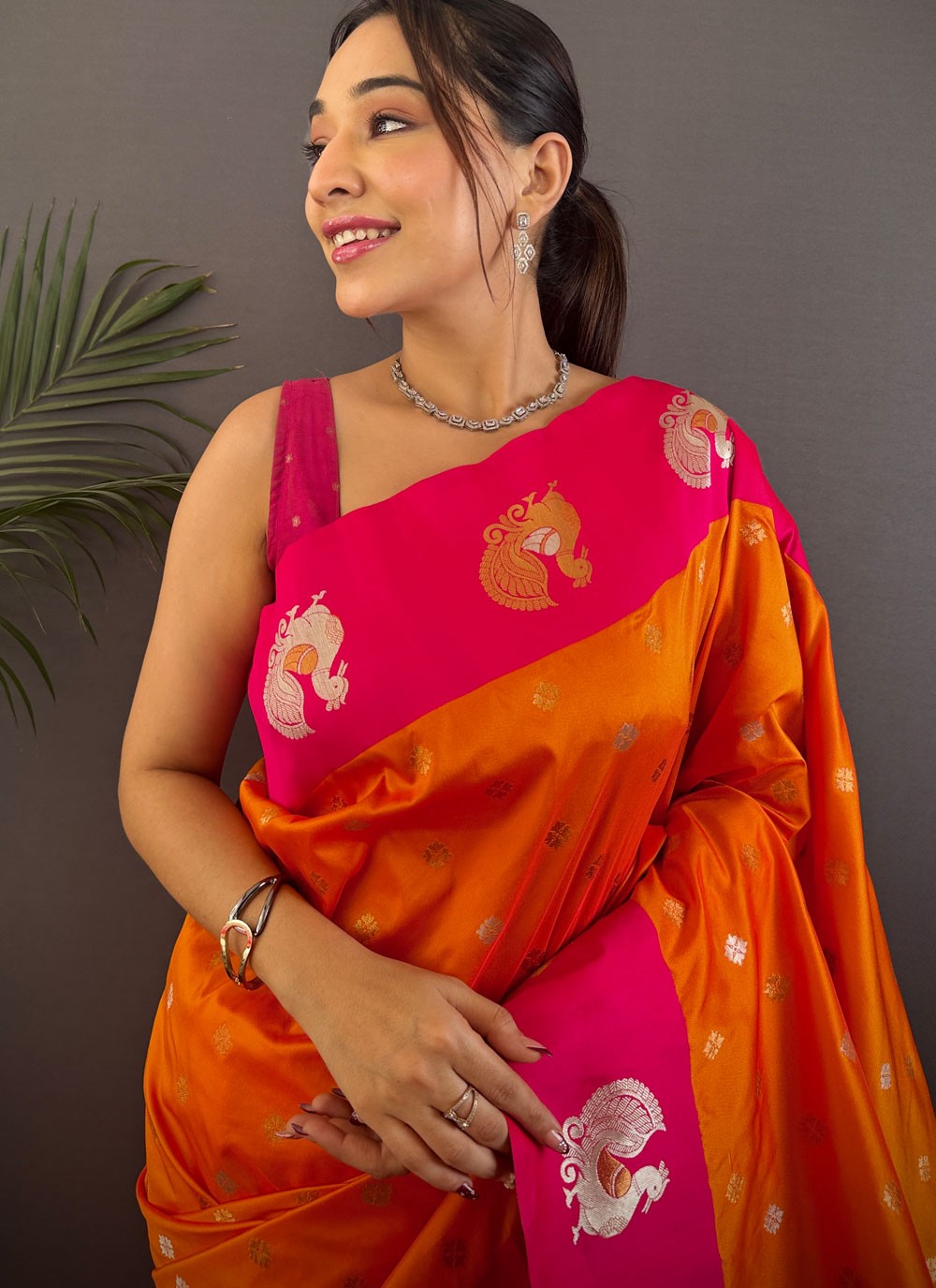 Orange Banarasi Silk Classic Saree Weaving Zari S17674