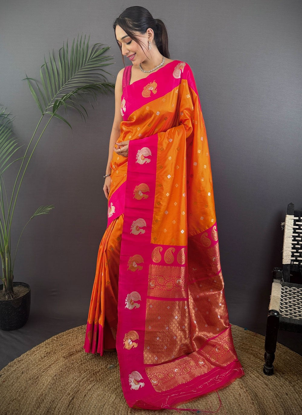 Orange Banarasi Silk Classic Saree Weaving Zari S17674