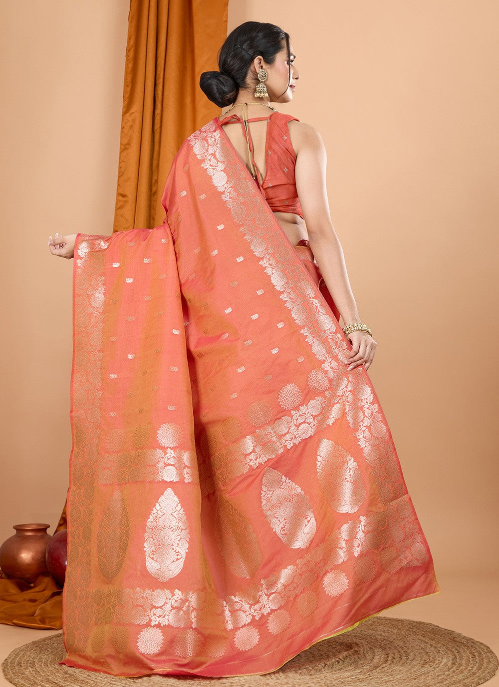 Woven Banarasi Silk Orange Contemporary Saree S15070