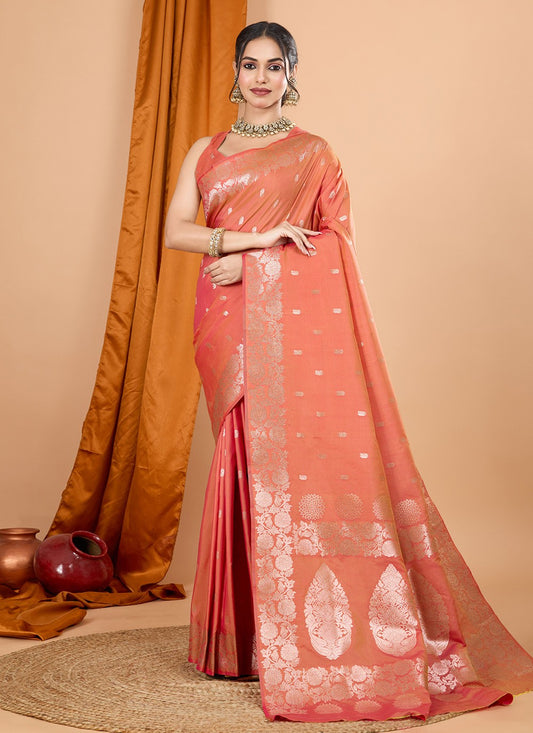 Woven Banarasi Silk Orange Contemporary Saree S15070