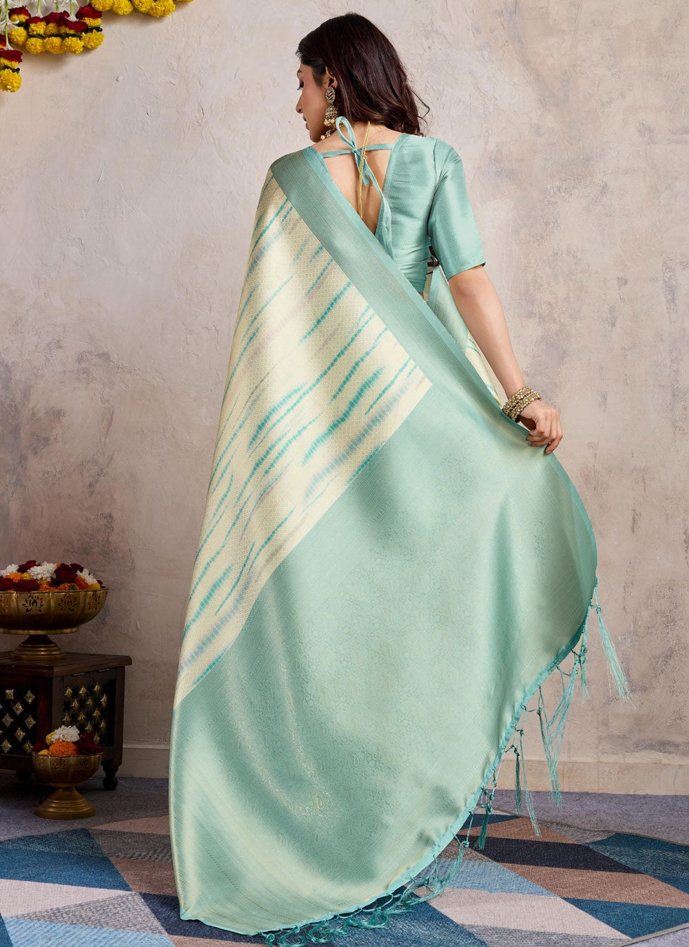 Classic Saree Weaving Zari Turquoise Banarasi Silk Saree S12816