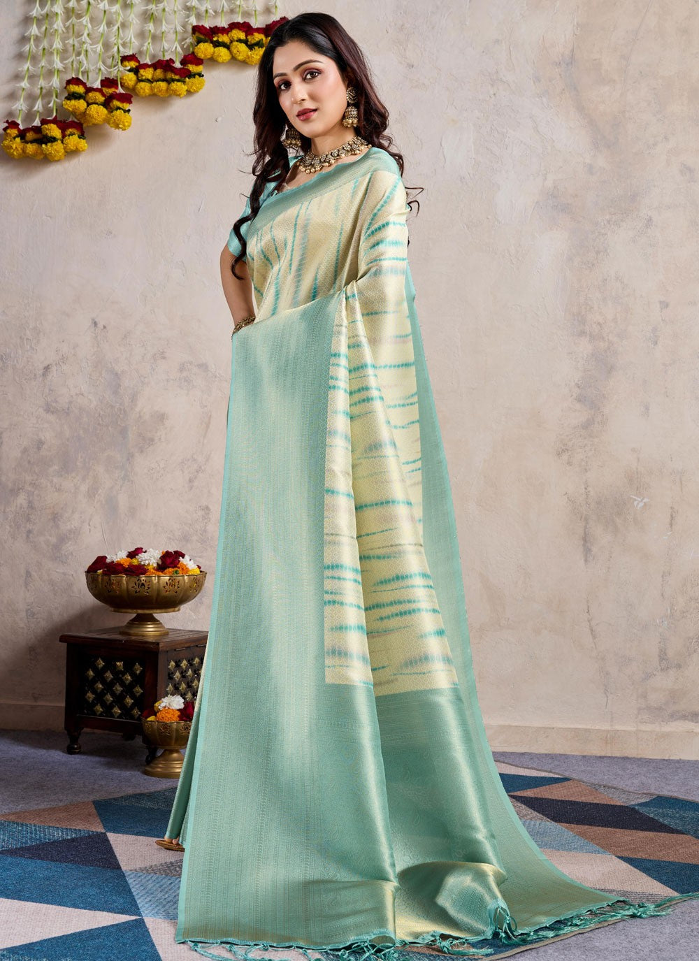 Classic Saree Weaving Zari Turquoise Banarasi Silk Saree S12816