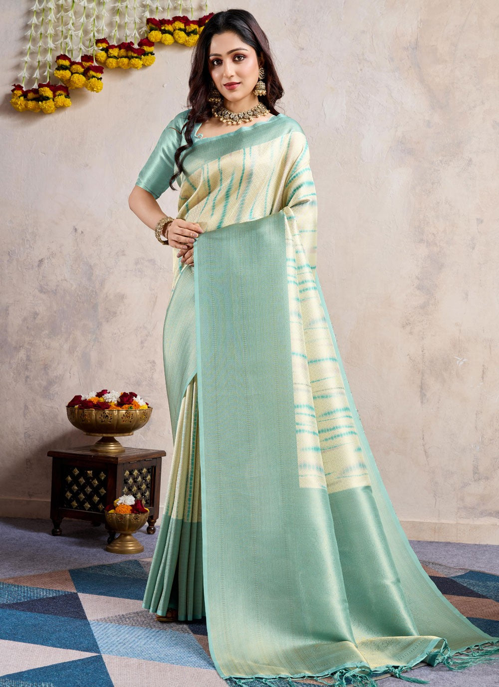 Classic Saree Weaving Zari Turquoise Banarasi Silk Saree S12816