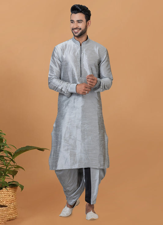 Plain Banarasi Silk Grey Dhoti Kurta - M5950