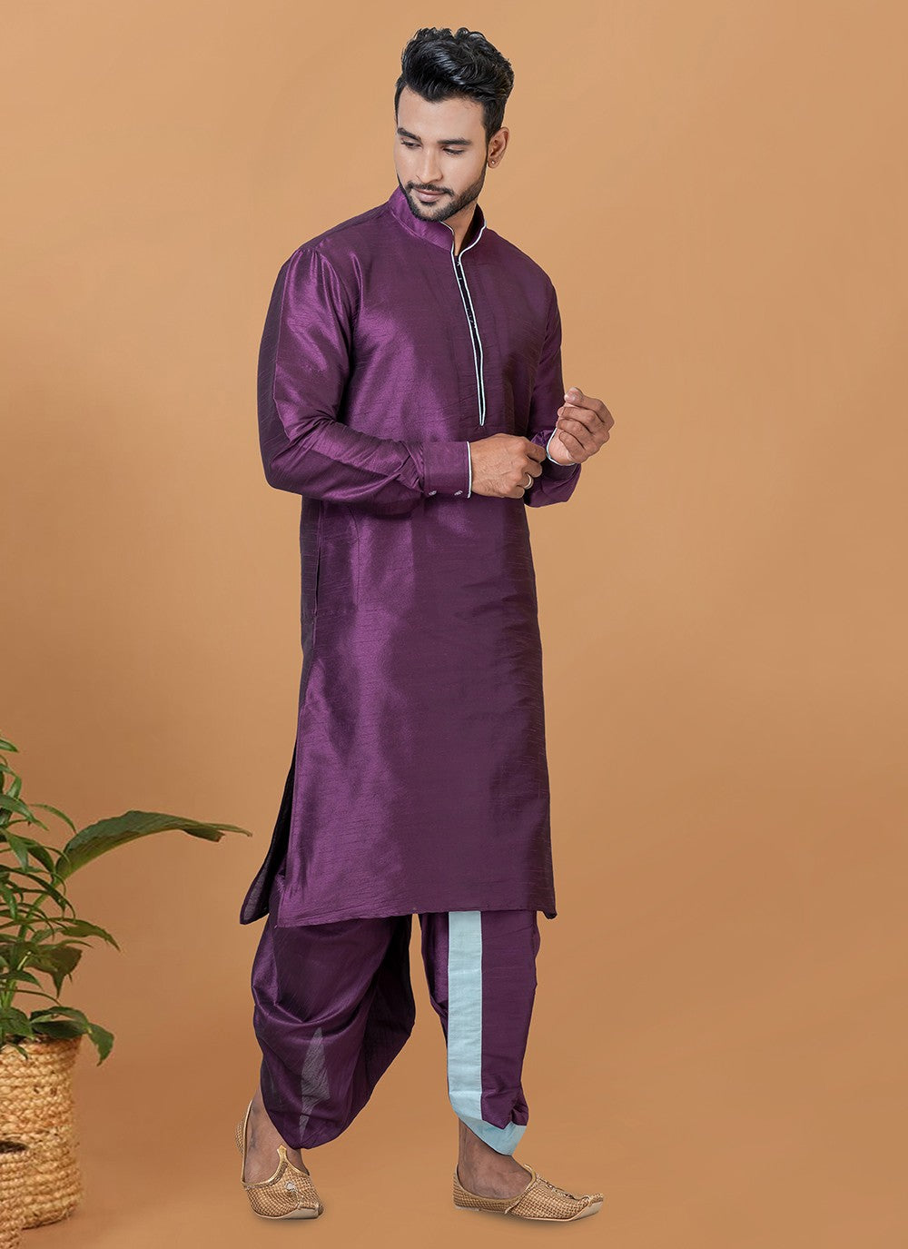 Plain Banarasi Silk Purple Dhoti Kurta - M5946