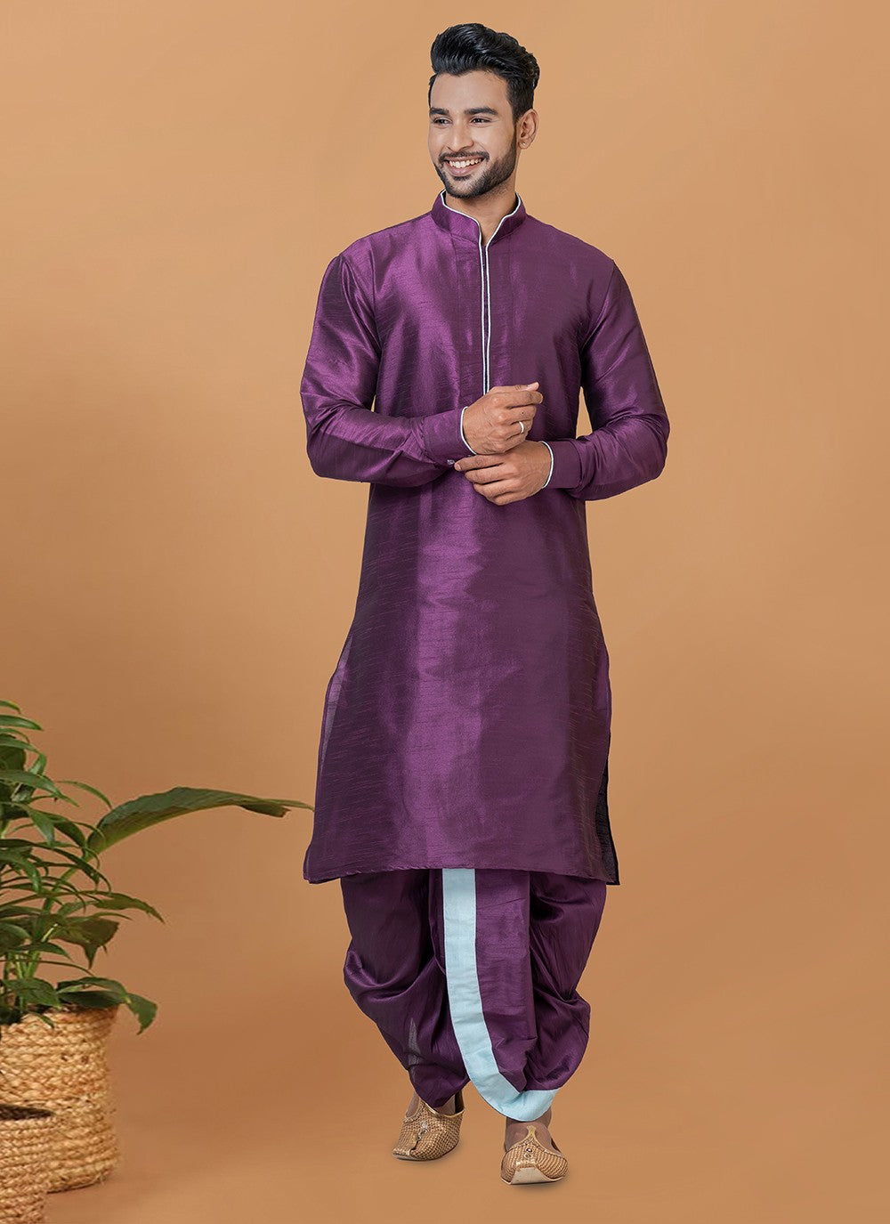 Plain Banarasi Silk Purple Dhoti Kurta - M5946