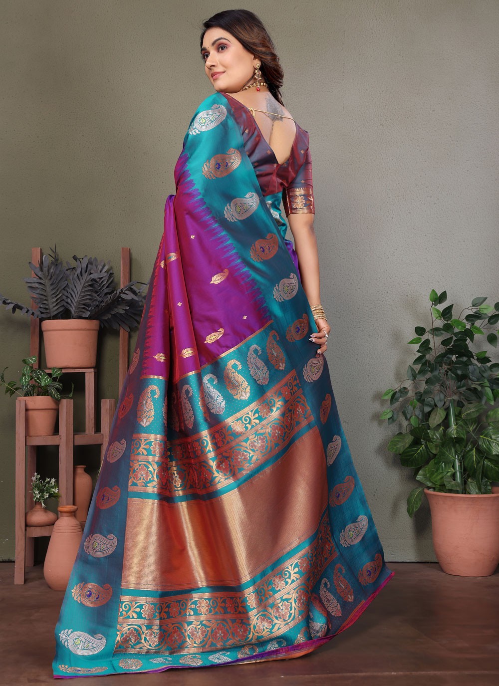 Purple Banarasi Silk Contemporary Saree Weaving Zari S17616
