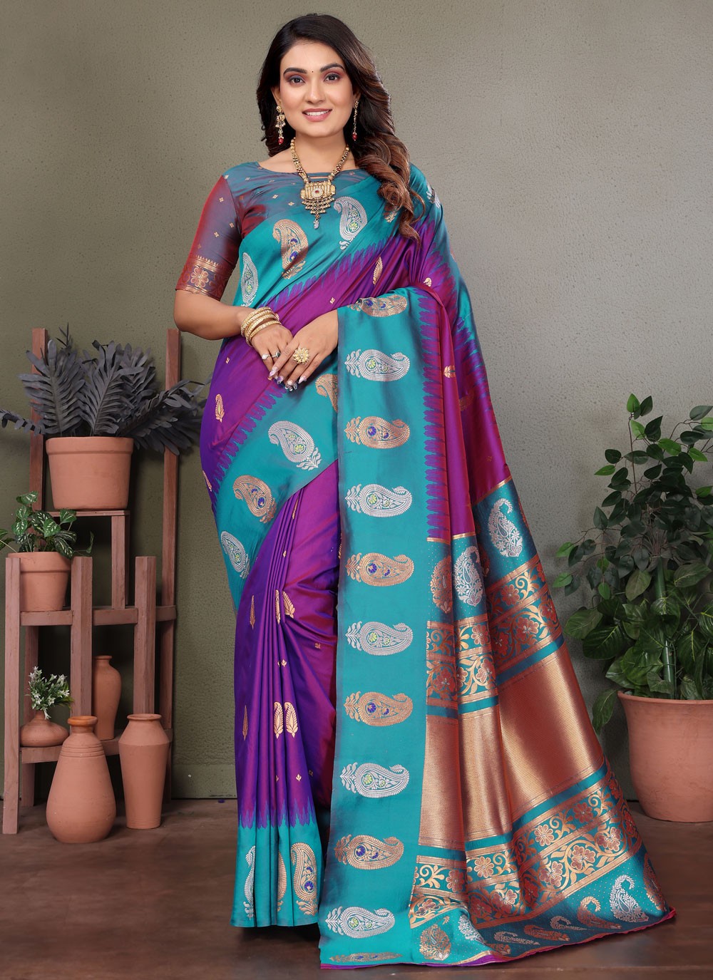Purple Banarasi Silk Contemporary Saree Weaving Zari S17616