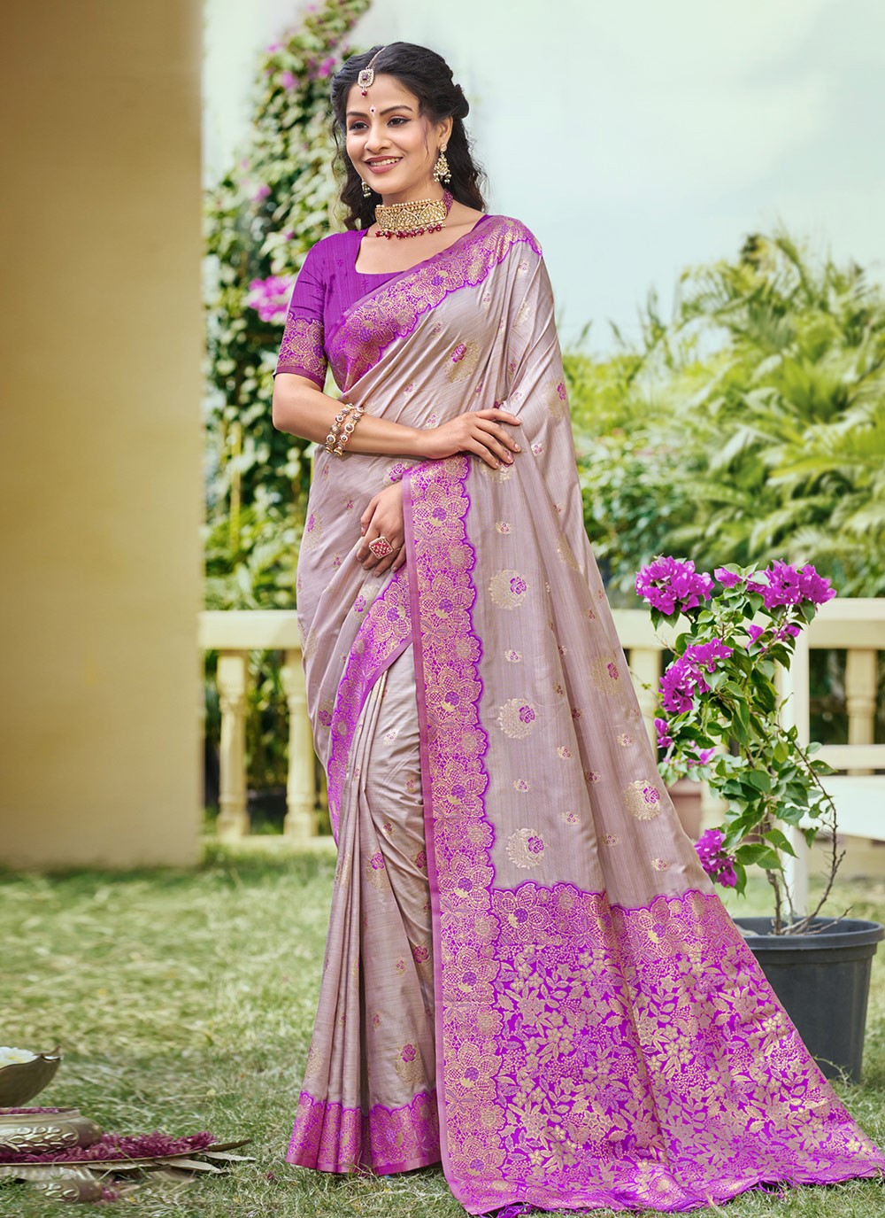 Classic Saree Printed Green, Purple Banarasi Silk S12735