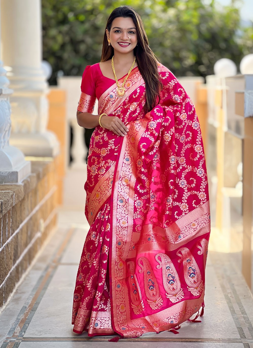 Meenakari Banarasi Silk Pink Saree S14401