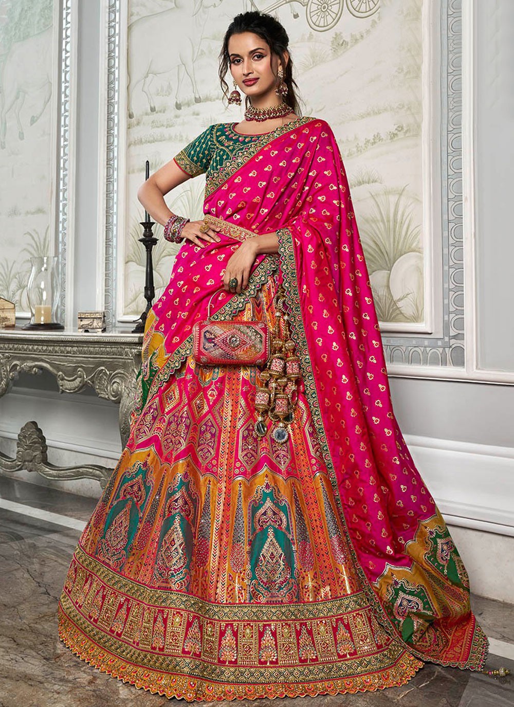 Embroidered Banarasi Silk A - Line Lehenga - L2443
