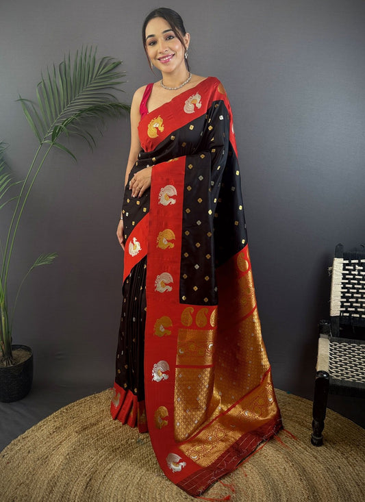 Black Banarasi Silk Traditional Saree Weaving Zari S17672