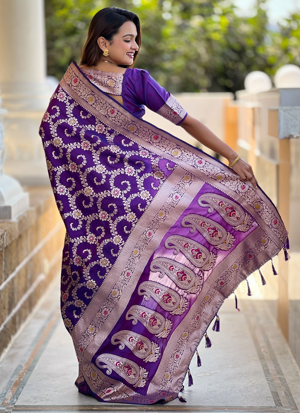 Meenakari Banarasi Silk Violet Saree S14400