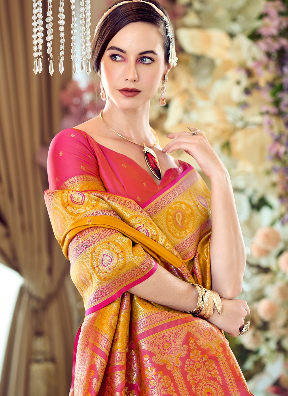 Trendy Saree Weaving Zari Mustard Banarasi Silk Saree S13543