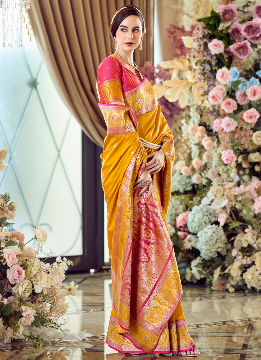 Trendy Saree Weaving Zari Mustard Banarasi Silk Saree S13543
