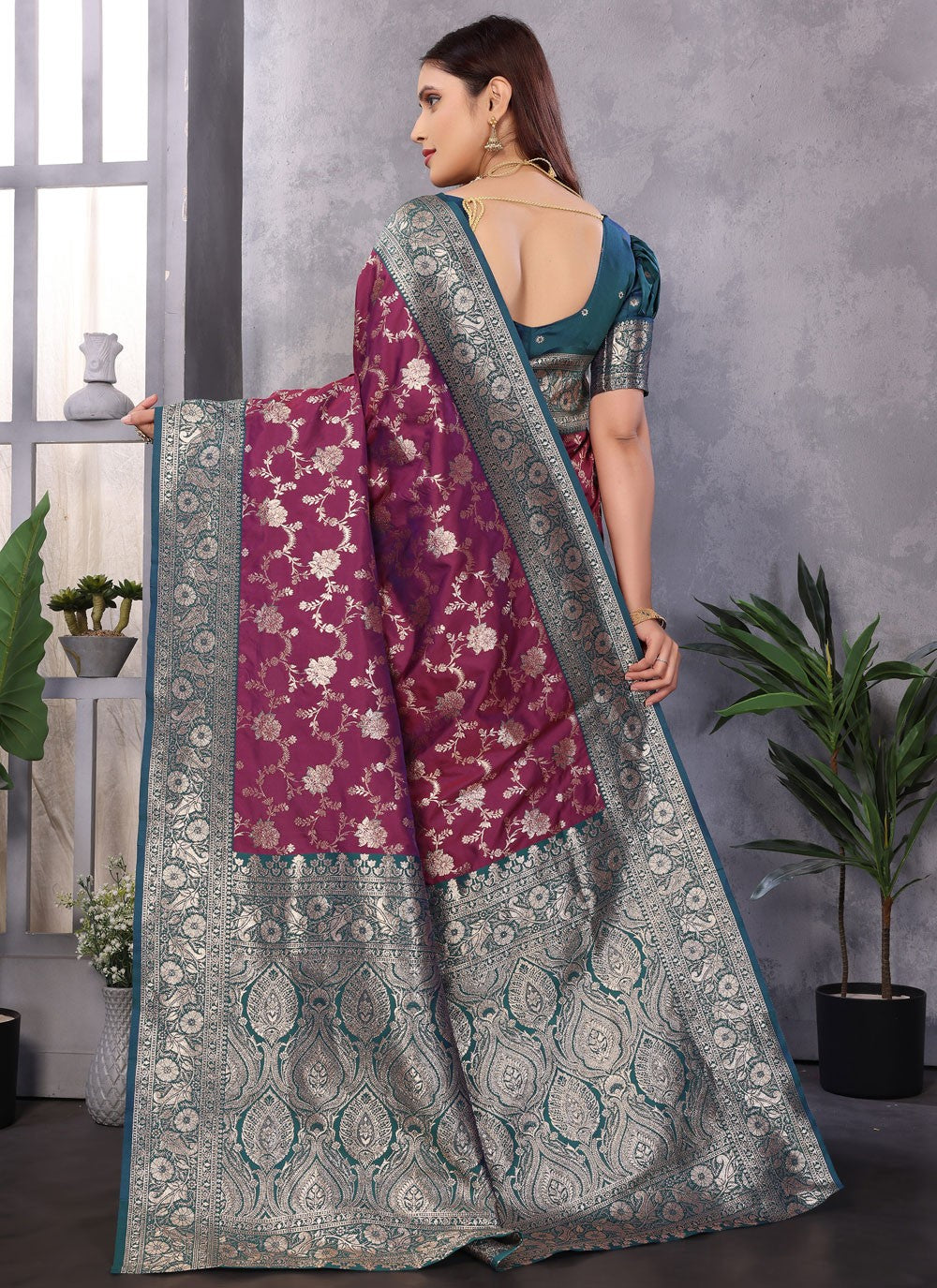 Wine Banarasi Silk Designer Saree Weaving Zari S17662