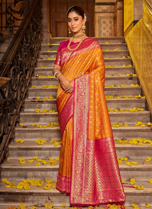 Mustard Banarasi Silk Classic Saree Weaving Zari S18760