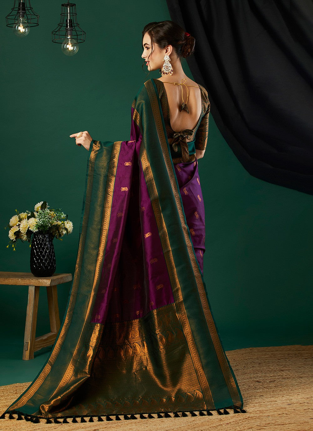 Classic Saree Woven Wine Banarasi Silk S12512