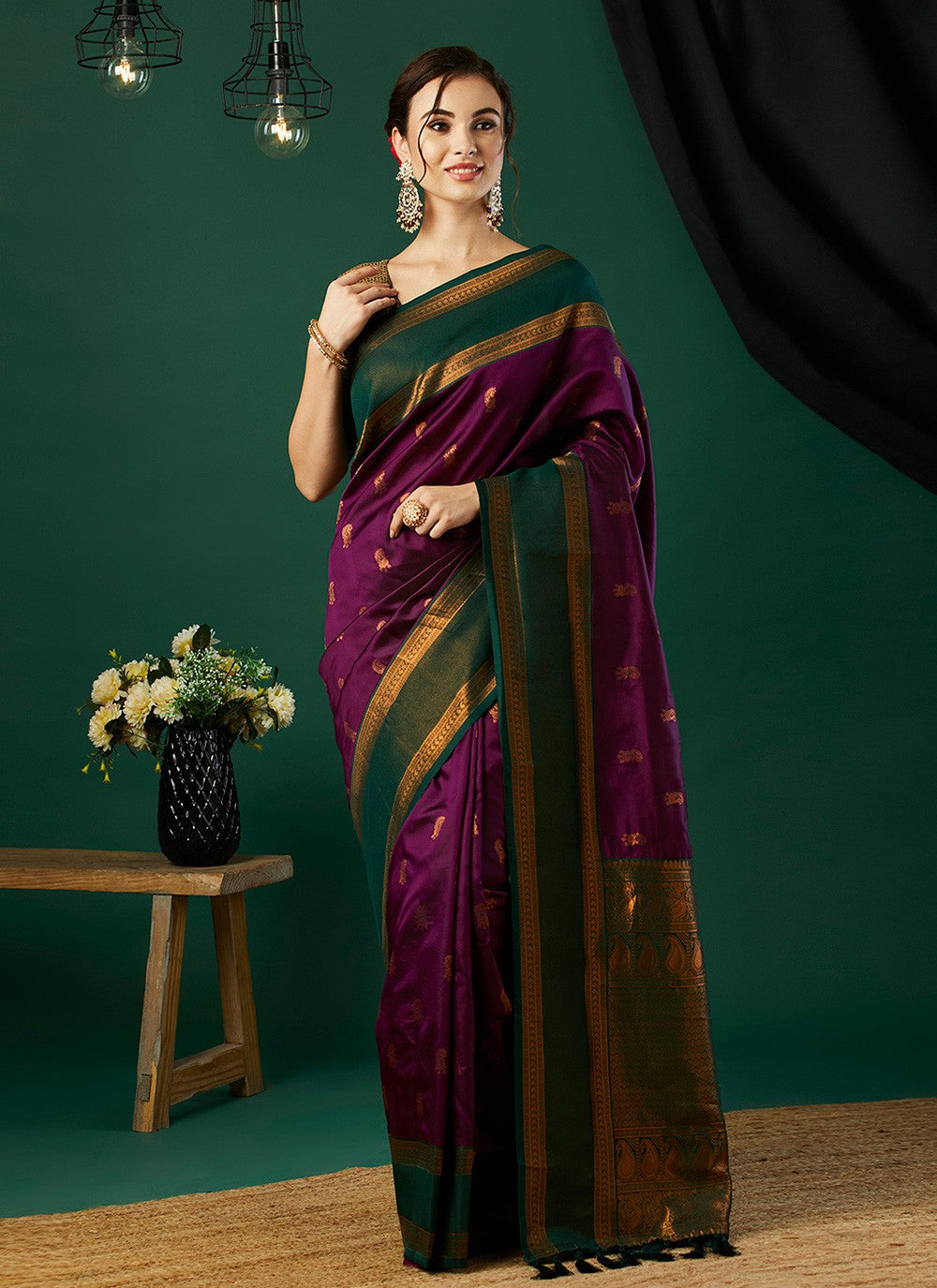 Classic Saree Woven Wine Banarasi Silk S12512