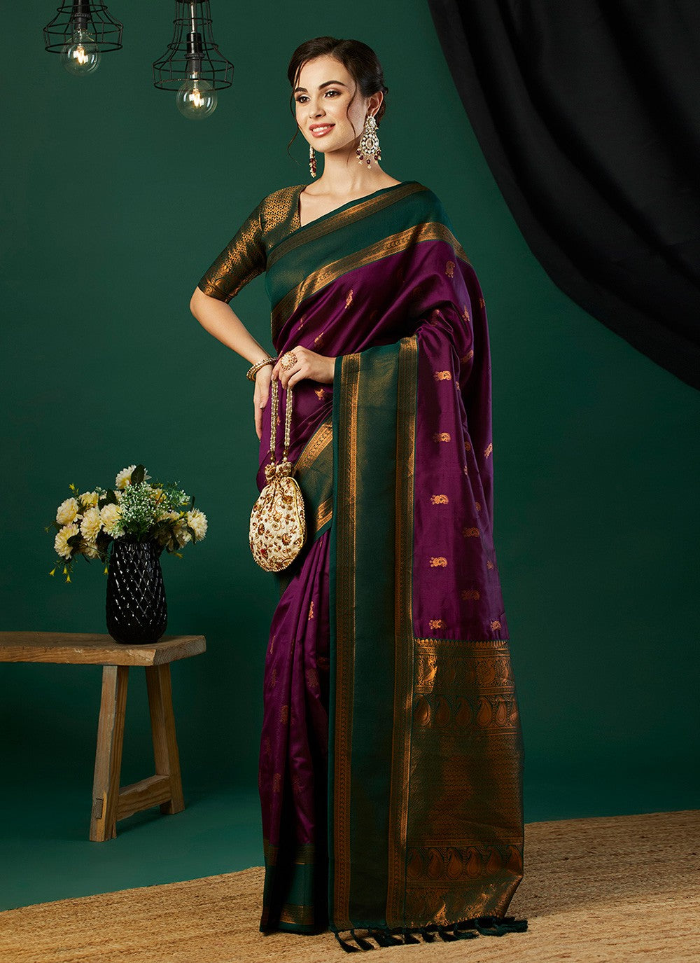 Classic Saree Woven Wine Banarasi Silk S12512