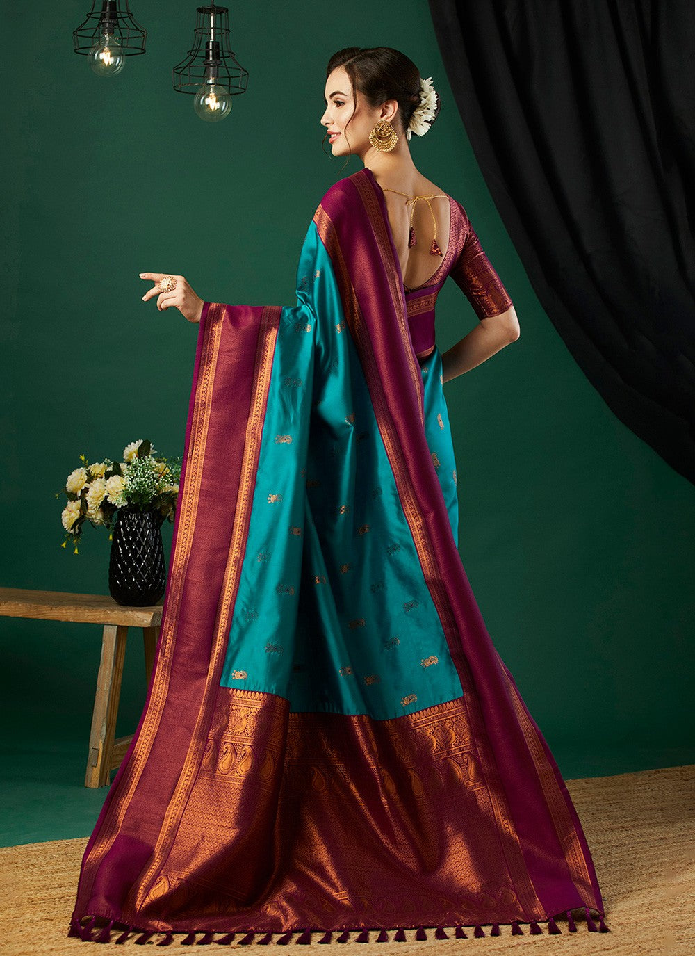 Trendy Saree Woven Aqua Blue Banarasi Silk Saree S12507